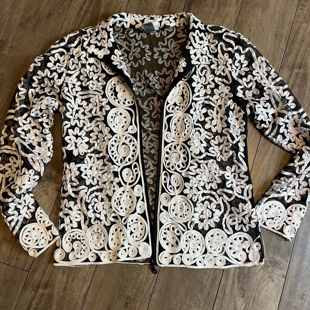 INC International Concepts Black Jacket with White Embroidery